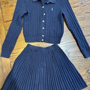 Ralph Lauren Navy Cable Knit Cardigan and Skirt Set
